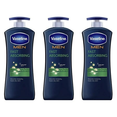 Vaseline Men Healing Moisture Hand and Body Lotion for Dry Skin Fast Absorbing Absorbs in Just 15 Skin for Moisturized Skin 20.3 Oz 3 Count
