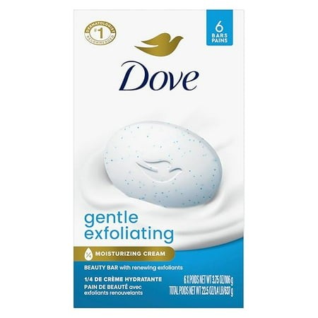 Dove Beauty Bar Gentle Exfoliating with Mild Cleanser 6 Bars More Moisturizing Than Bar Soap for Softer and Smoother Skin 3.75 Oz