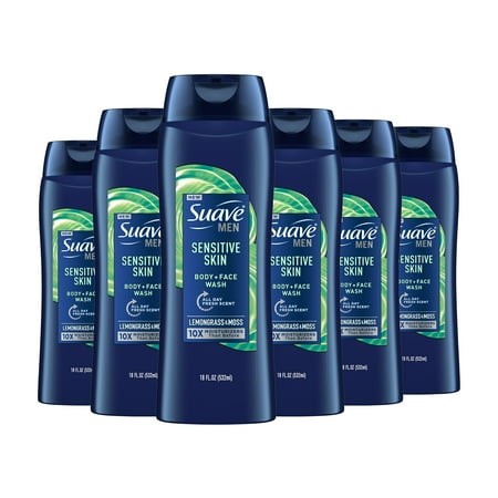 Suave Men Moisturizing Body & HYZ01 Face Wash for Sensitive Skin  Lemongrass Scent  No Parabens  No Phtahaltes  18 Oz Pack of 6
