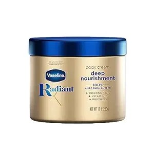 Vaseline Radiant X Deep Nourishment Body Cream 100% Pure Shea Butter  Coconut Oil  Vitamin C  & Peptides 10 Oz