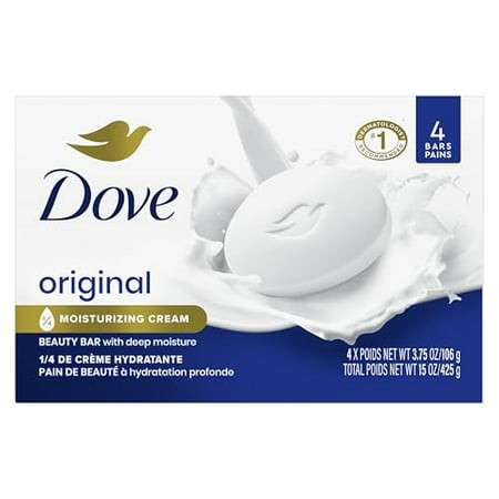 Dove Beauty Bar Soap Original 4 Count for Soft  Smooth Skin  with 1/4 Moisturizing Cream 3.75 Oz