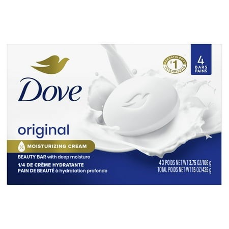 Dove Beauty Bar Soap OIF8 Original 4 Count for Soft  Smooth Skin  with 1/4 Moisturizing Cream 3.75 Oz