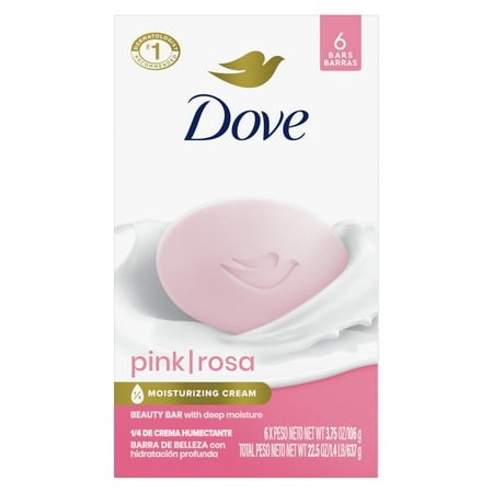 Dove Beauty Bar Gentle DPF11 Skin Cleanser Pink 6 Bars Moisturizing for Gentle Soft Skin Care More Moisturizing Than Bar Soap 3.75 Oz