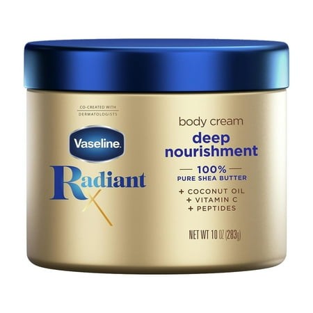 Vaseline Radiant X Deep STF9 Nourishment Body Cream 100% Pure Shea Butter  Coconut Oil  Vitamin C  & Peptides 10 Oz