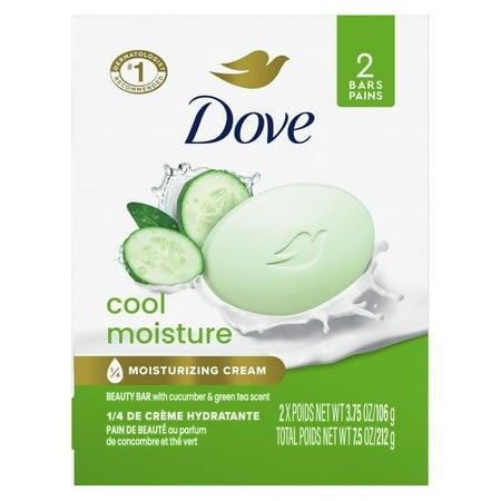 Dove Beauty Bar Soap Cool Moisture Cucumber & Green Tea Scent  2 Bars for Refreshed Skin  Leaves Skin Refreshed 3.75 Oz Packaging May Vary - Pack of 3