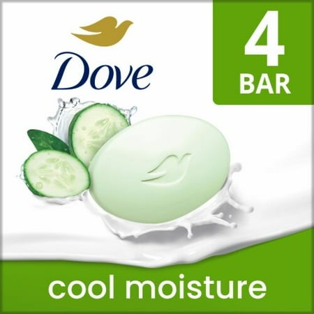 Dove Beauty Bar Soap for Cool Moisture Cucumber & Green Tea Scent Leaves Skin Refreshed 4 Ct / 3.75 Oz - Pack of 2