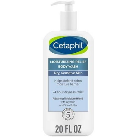 Cetaphil Body Wash  Moisturizing Relief Body Wash for Sensitive Skin  Creamy Rich Formula Gently Cleanses and Gives 24 Hour Relief to Dry Skin  Hypoal
