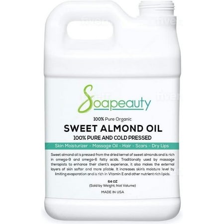 Sweet Oil Cold Pressed Unrefined | 100% Pure Natural Available in Bulk | for Oils  for Skin  Face & Hair  Soap Making | 64 Fl Oz