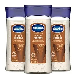 Vaseline Intensive Care Cocoa Radiant for Glowing Skin 3 Count Body Gel Oil Body Oil Made with 100% Pure Cocoa Butter + Replenishing Oils 6.8oz