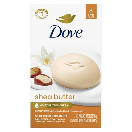 2 Pack Dove Beauty Bar Soap Shea Butter  6 Bars for Nourished  Radiant Skin  Enriches Skin 3.75 Oz