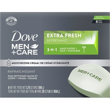 Dove Men+Care 3 in 1 Bar Cleanser for Body  Face  and Shaving to Clean and Hydrate Skin Extra Fresh Body and Facial Cleanser More Moisturizing Than Ba