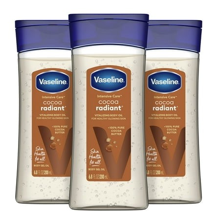 Vaseline Intensive Care Cocoa Radiant HYZ01 for Glowing Skin 3 Count Body Gel Oil Body Oil Made with 100% Pure Cocoa Butter + Replenishing Oils 6.8oz