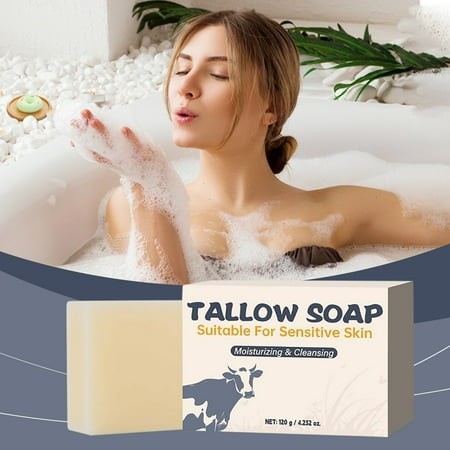 Beef Tallow Soap Bar  All Natural Grass Feed Tallow Soap  Moisturizing Face & Body Wash Great for Dry  Itchy  Sensitive Skin  Handcrafted Bath Soap fo