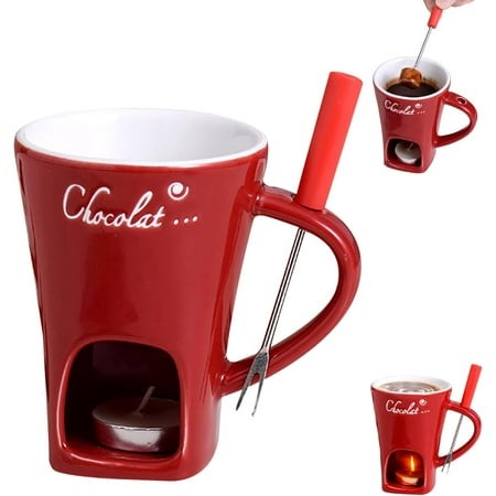 Chocolate Fondue Mugs  130ml Ceramic Cheese Mug  Multi-Purpose Butter Warmer Chafing Dishes with Fork  Mini Heater Ice Cream Hot Pot for Chocolate  Ch