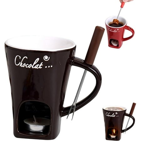Chocolate Fondue Mugs  130ml Ceramic Cheese Mug  Multi-Purpose Butter Warmer Chafing Dishes with Fork  Mini Heater Ice Cream Hot Pot for Chocolate  Ch