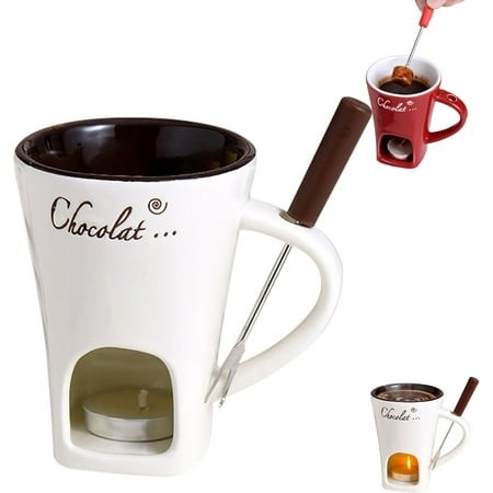 Chocolate Fondue Mugs  130ml Ceramic Cheese Mug  Multi-Purpose Butter Warmer Chafing Dishes with Fork  Mini Heater Ice Cream Hot Pot for Chocolate  Ch