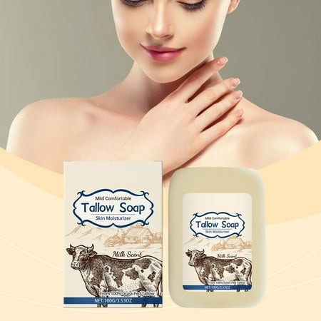 Natural Unscented Tallow Balm Soap 100g - Handcrafted  Gentle for Sensitive Skin  Deeply Moisturizing  Versatile Face & Body Cleanser  No Artificial F