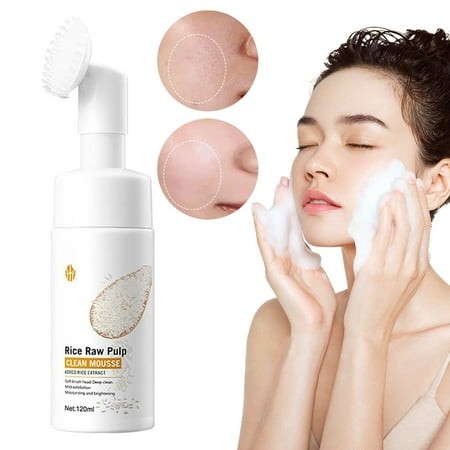 Cleansing Mousse Foaming Facial Cleanser Daily Rice Wash for Sensitive Skin Hydrating Facial Cleanser for Dry Skin Refreshing Moisturizing Makeup Remo