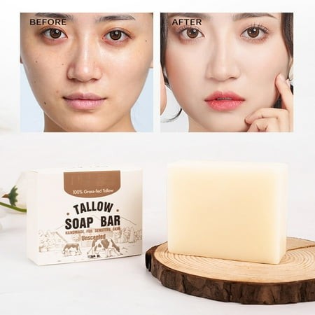 Natural Unscented Tallow Balm Soap 4oz - Handcrafted  Gentle for Sensitive Skin  Moisturizing Face & Body Cleanser  Vegan & Fragrance-Free  Nourishing