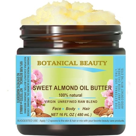 SWEET ALMOND OIL BUTTER Pure Natural Unrefined 16 Fl. Oz.- 480 Ml for FACE  SKIN  BODY  DAMAGED HAIR  NAILS