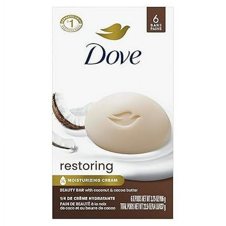 Dovee. Beauty Bar Soap Restoring Coconut & Cocoa Butter 6 Count for Restored Skin  Nourishes Skin 3.75 Oz