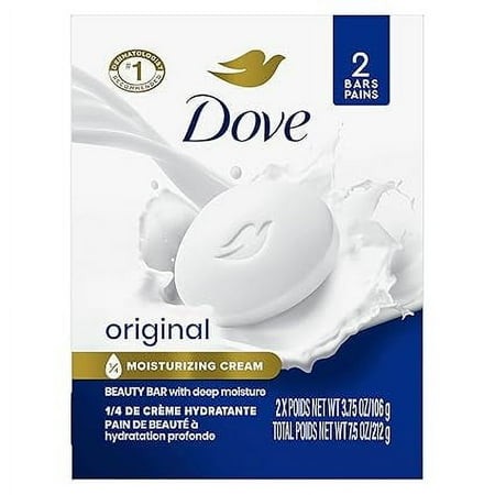 Dovee. Beauty Bar Soap Original  2 Bars for Soft  Smooth Skin  with 1/4 Moisturizing Cream 3.75 Oz