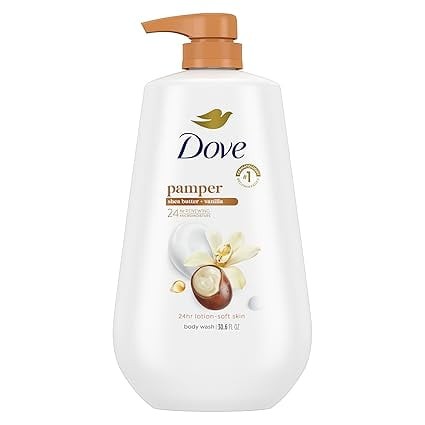 Dovee. Body Wash with Pump Pamper Shea Butter & Vanilla for 24hr Lotion-Soft Skin Moisturizing Skin Cleanser with No Sulfates No Parabens 30.6 Oz