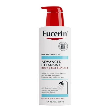 Eucerin Advanced Cleansing Body BCA3 and Face Cleanser  PH-Balanced  Gentle Face and Body Wash for Normal to Dry  Sensitive Skin  Free of Soap  Fragra