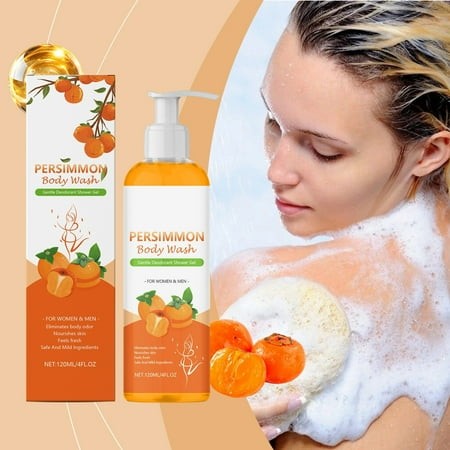 QIPOPIQ Persimmon Body Wash for Odor Control | Refreshing & Moisturizing Body Cleanser | for Deep Cleansing | Skin Nourishment