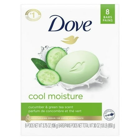 Dove Beauty Bar Women S Bath Soap Cool Moisturizing Gentle Cucumber & Green Tea  3.75 Oz 8 Bars