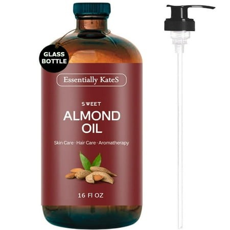 Essentially KateS Sweet Almond MZF22 Oil 16 Fl Oz (Glass Bottle)- 100% Pure and Natural  Hexane Free - Skin  Hair  Body - Massage Oil