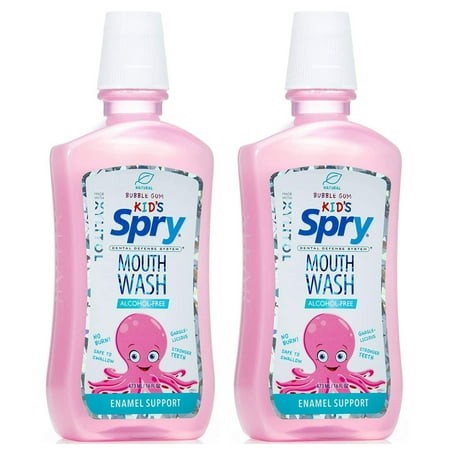 Spry Natural Xylitol Mouthwash with Enamel Support  Alcohol-Free  Fluoride-Free  Gentle  Non-GMO  Bubble Gum - 16 Fl Oz (Pack of 2)