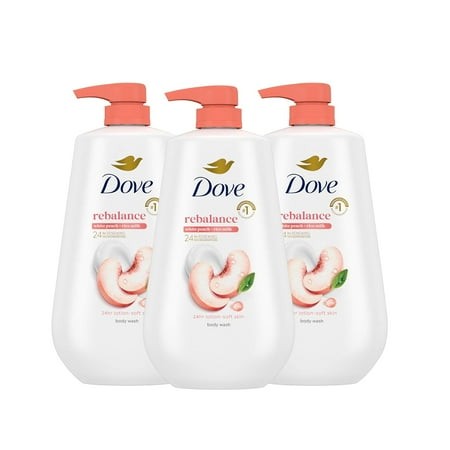 FABREJAY Body Wash 3 Count Rebalance White Peach & Rice Milk for 24hr Lotion-Soft Skin Moisturizing Skin Cleanser with No Sulfates No Parabens