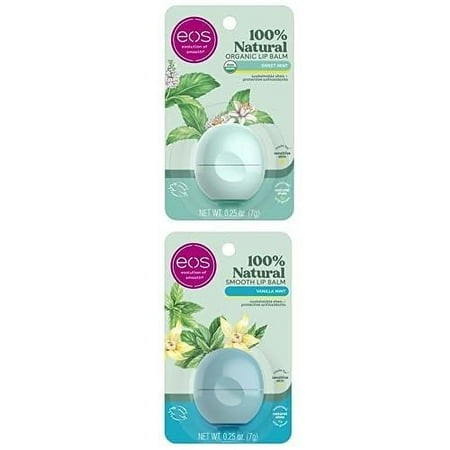 Bundle of Eos 100% Organic Sweet Mint Lip Balm Sphere + Eos 100% Natural Vanilla Mint Lip Balm Sphere- All-Day Moisture  Made for Sensitive Skin  Lip 