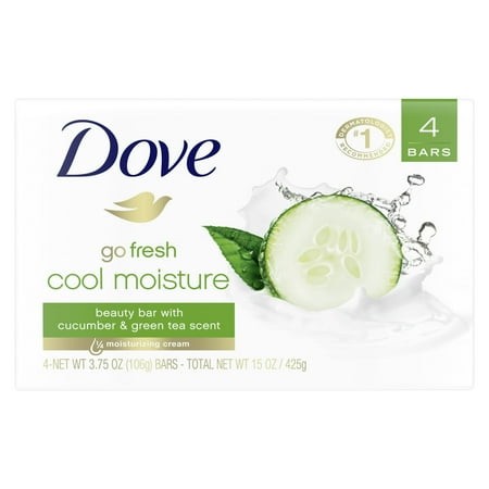 Dove Beauty Bar Women S Bath Soap Cool Moisturizing Gentle Cucumber & Green Tea  3.75 Oz 4 Bars