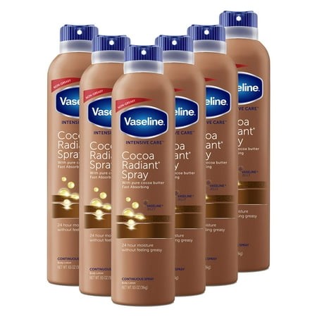 Vaseline Intensive Care Spray DMF15 Moisturizer for Dry Skin Cocoa Radiant Made with 100% Pure Cocoa Butter 6.5oz (Pack of 6)