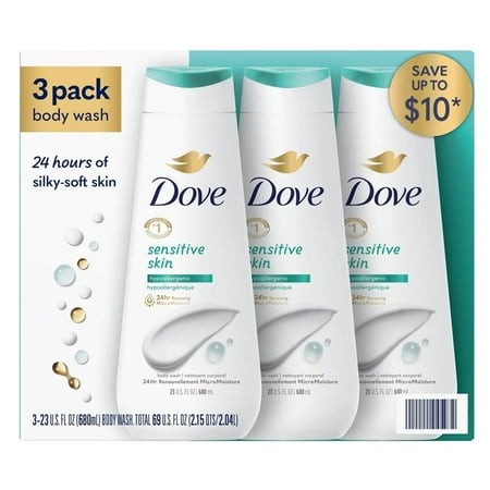 Dove Deep Moisture Sensitive Skin Body Wash 3 Pack  23 FL Oz Each