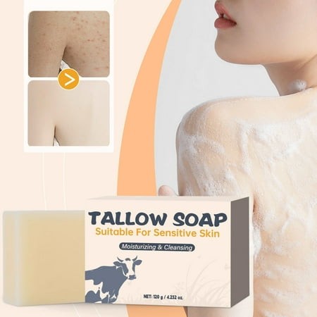 Beef Tallow Soap Bar Natural Grass Fed Tallow Soap Unscented Moisturizing Face Body Wash Great for Dry Itchy Sensitive Skin Handcrafted Bath Soap 120g