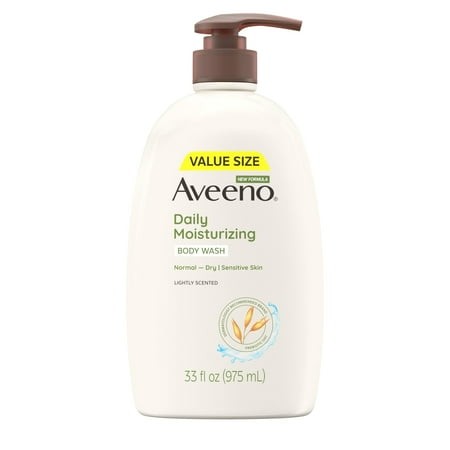 Aveeno Daily Moisturizing Body Wash for Dry Skin with Soothing Oat  Creamy Shower Cleanser  Gentle  Soap-Free and Dye-Free  Lightly Scented  33 FL OZ