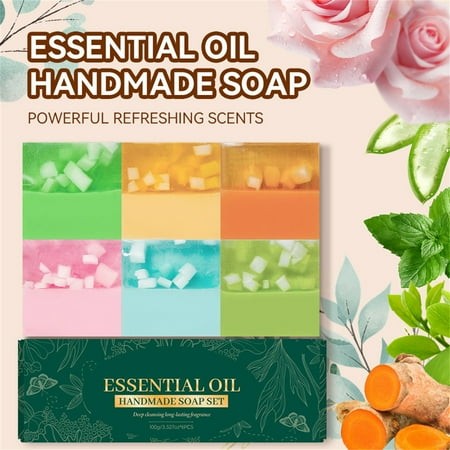 Under 10  6Pcs Organic Bar Soap Set  Moisturizing Hand & Body Wash  Natural Soap Bars  Sensitive Skin Care  Glowing Skin  for Home Bath  Vegan Soap  T