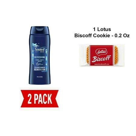 Suave Men Face & Body Wash  Refreshing Body Cleanser for Moisturized Skin  with an All Day Fresh Scent 18 Oz - Pack of 2 & Lotus Biscoff Cookie - 0.2 