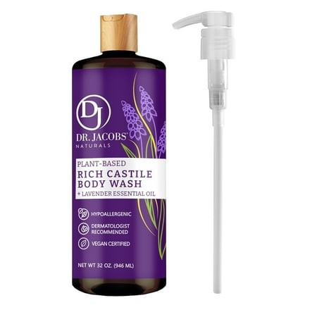 DR. JACOBS NATURALS Castile Lavender All-Natural Body Wash for Moisturizing Dry and Sensitive Skin Shampoo 32 Oz  with Pump