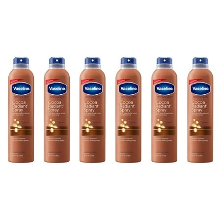Vaseline Intensive Care Spray Moisturizer for Dry Skin Cocoa Radiant Made with 100% Pure Cocoa Butter 6.5oz (Pack of 6)