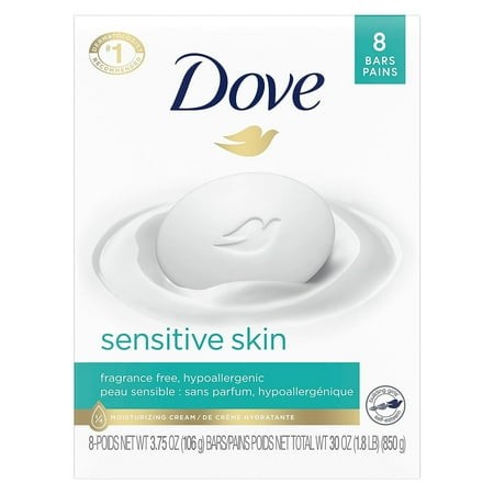 Dove Beauty Bar More Moisturizing Than Bar Soap for Softer Skin  Fragrance Free  Hypoallergenic Sensitive Skin with Gentle Cleanser 3.75 Oz  8 Bars