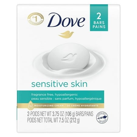 Dove Beauty Bar More Moisturizing Than Bar Soap for Softer Skin  Fragrance Free  Hypoallergenic Sensitive Skin with Gentle Cleanser 3.75 Oz  2 Bars