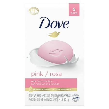 Dove Beauty Bar Gentle JMS2 Skin Cleanser Pink 6 Bars Moisturizing for Soft Care More Than Soap 3.75 Oz