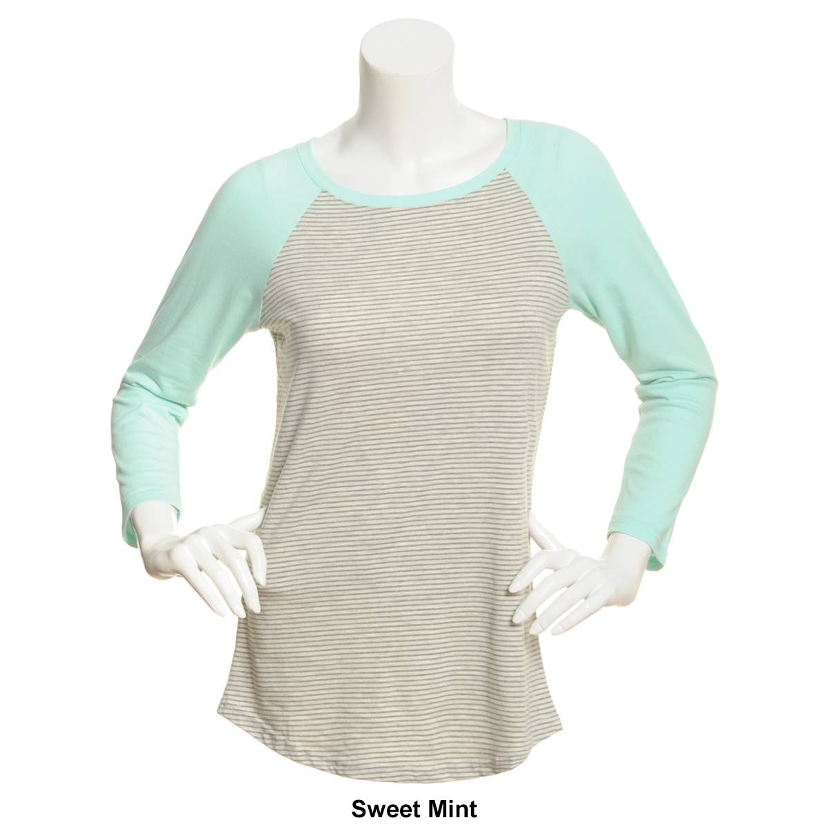 Juniors Poof! Mini Stripe Baseball Tee Sweet Mint thumbnail