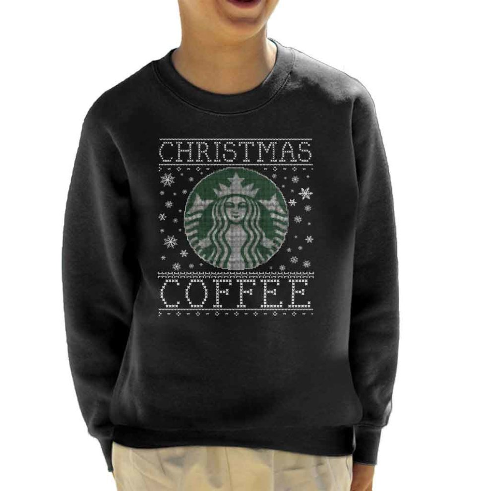 (X-Large (12-13 Yrs), Black) Christmas Coffee Starbucks Christmas Knit Pattern Kid's Sweatshirt