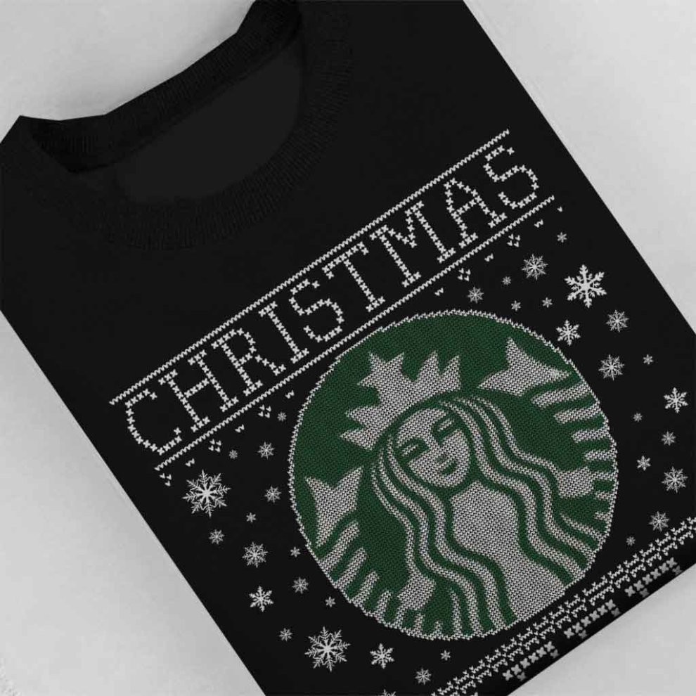 (X-Large (12-13 Yrs), Black) Christmas Coffee Starbucks Christmas Knit Pattern Kid's Sweatshirt thumbnail