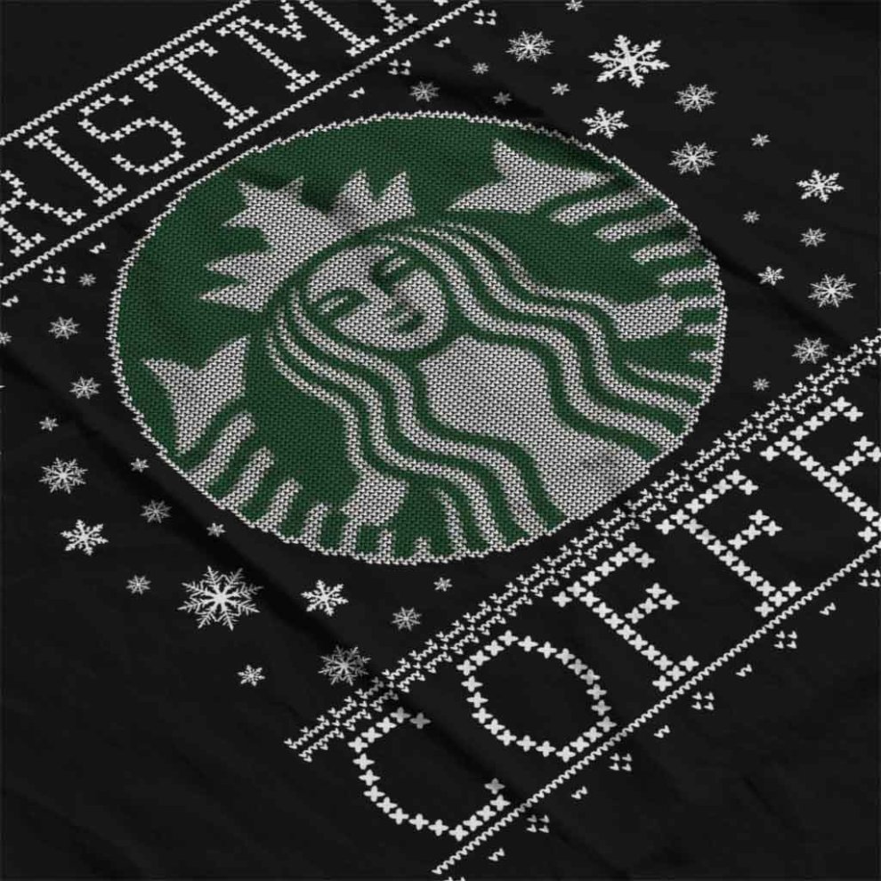 (X-Large (12-13 Yrs), Black) Christmas Coffee Starbucks Christmas Knit Pattern Kid's Sweatshirt thumbnail